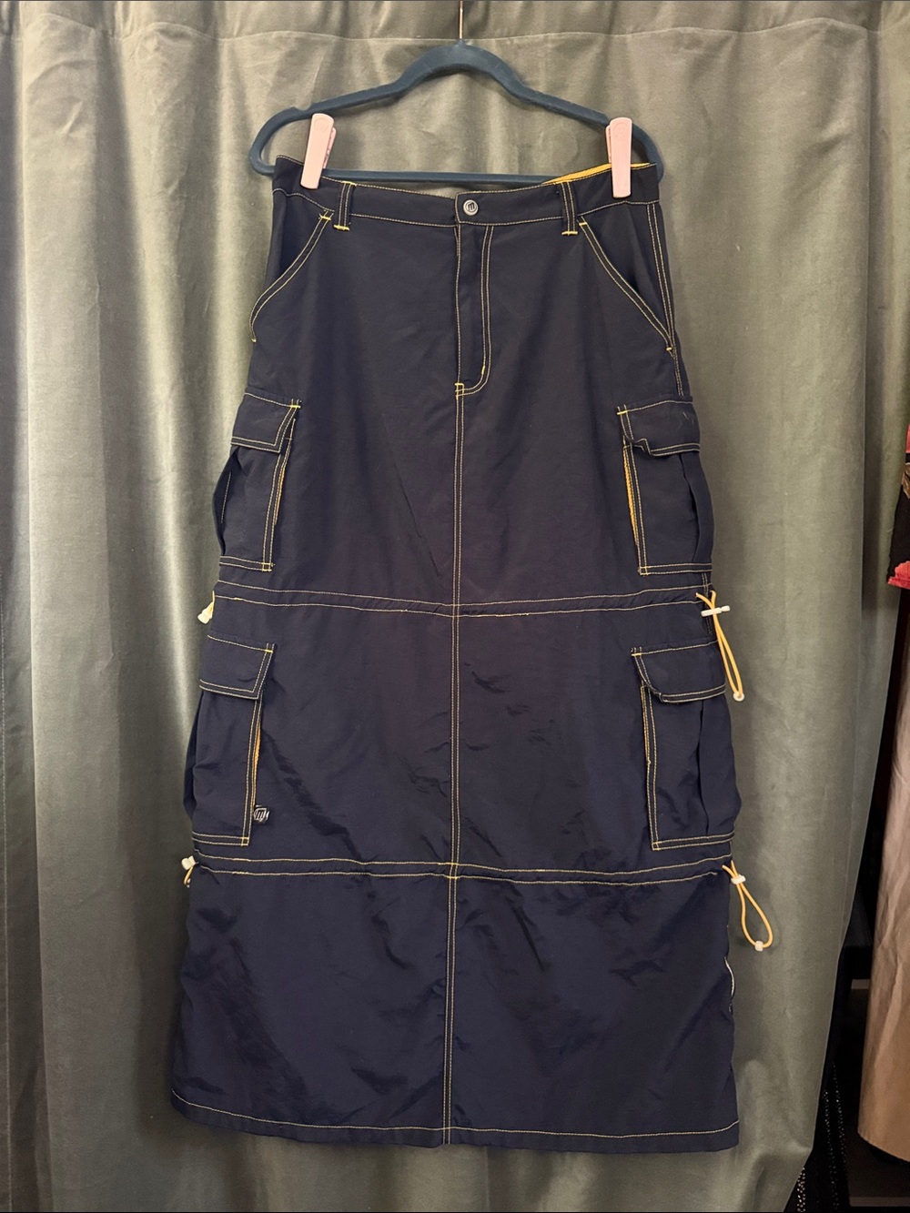 Vintage Cargo EDM Rave Y2K Maxi Full Length Cargo Nylon Skirt Size Large